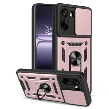 Funda híbrida con anillo giratorio y protector de cámara para OnePlus Nord CE5 - Rosa Dorado