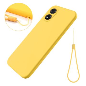 Oppo A18/A38 Funda de silicona líquida con correa de mano - Amarillo