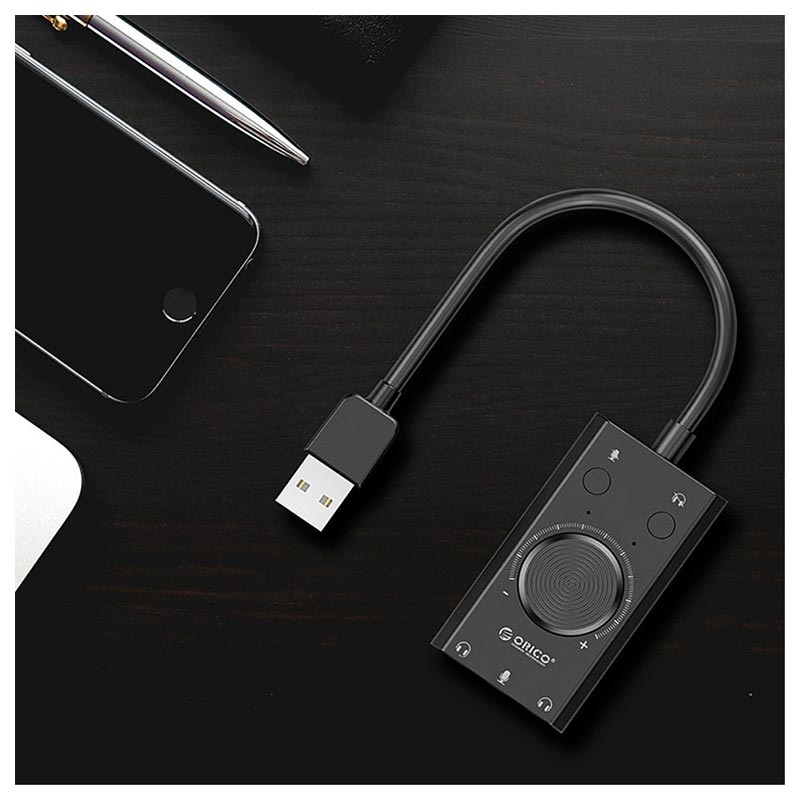 Orico SC2 External USB Sound Card with Volume Control Black