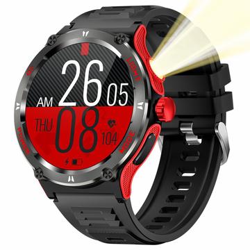Smartwatch KT76 impermeable con brújula y linterna - 1.53" - Rojo / Negro