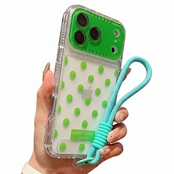 Funda de PC/TPU para iPhone 17 Pro Max con película para lente y correa - Lunares - Verde