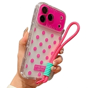 Funda de PC/TPU para iPhone 17 Pro Max con película para lente y correa - Polka Dot - Rosa Fuerte