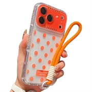 Funda de PC/TPU para iPhone 17 Pro Max con película para lente y correa - Lunares - Naranja