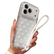 Funda de PC/TPU para iPhone 17 Pro Max con película para lente y correa - Lunares - Blanco