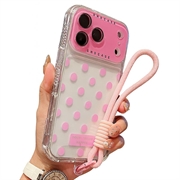 Funda de PC/TPU para iPhone 17 Pro con película para lente y correa - Lunares - Rosa
