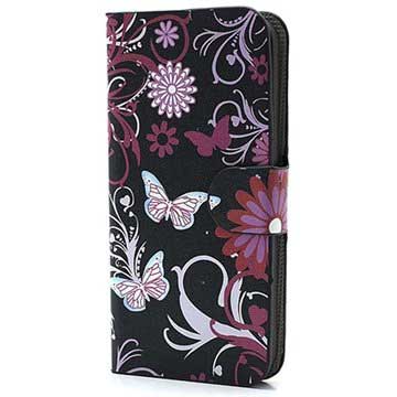 Funda para iPhone 5 / 5S / SE - Estilo Cartera - Mariposas / Flores