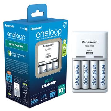 Cargador de pilas Panasonic Eneloop BQ-CC51 con 4 pilas recargables AA 2000mAh