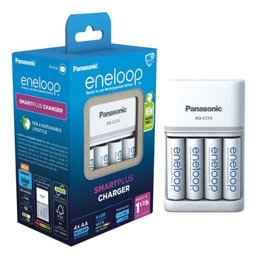 Cargador de pilas Panasonic Eneloop BQ-CC55 SmartPlus con 4 pilas recargables AA 2000mAh