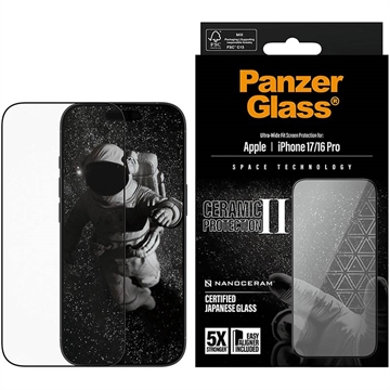 Protector de pantalla iPhone 17/16 Pro PanzerGlass Ceramic II Protection Ultra-Wide Fit EasyAligner - 9H - Borde negro
