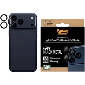 Protector de lente de cámara iPhone 17 Pro/17 Pro Max/16 Pro/16 Pro Max PanzerGlass Hoops - Negro