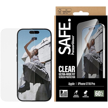 Protector de pantalla de vidrio templado PanzerGlass Safe Ultra-Wide Fit iPhone 17/16 Pro - 9H - Transparente