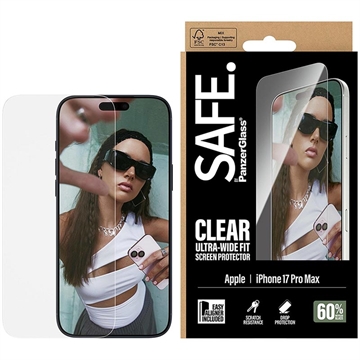 Protector de pantalla de vidrio templado PanzerGlass Safe Ultra-Wide Fit iPhone 17 Pro Max - 9H - Transparente