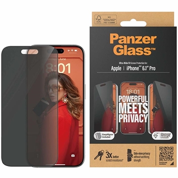 Protector de Pantalla PanzerGlass Ultra-Wide Fit Privacy EasyAligner para iPhone 15 Pro - Borde Negro