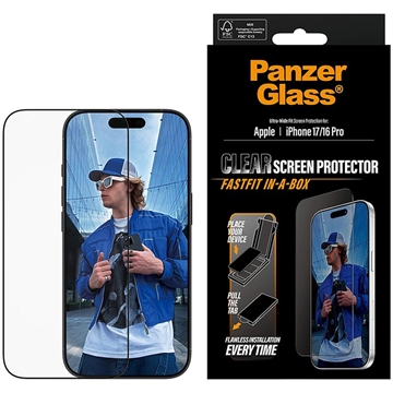 Protector de pantalla iPhone 17/16 Pro PanzerGlass Ultra-Wide Fit con FastFit In-A-Box - 9H - Borde negro