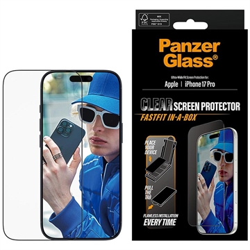 Protector de pantalla iPhone 17 Pro PanzerGlass Ultra-Wide Fit c. FastFit In-A-Box - 9H - Borde negro