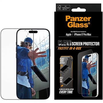 Protector de pantalla iPhone 17 Pro Max PanzerGlass Ultra-Wide Fit con FastFit In-A-Box - 9H - Borde negro