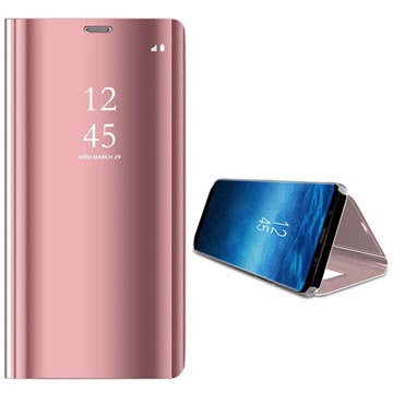 Luxury Mirror View Flip Case para Samsung Galaxy S9 - Rosa Dorado