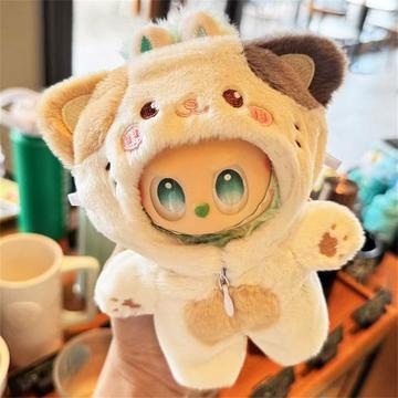 Mono de felpa con capucha de temática animal para muñeca Labubu 17cm - Gato