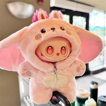 Mono de felpa con capucha de temática animal para muñeca Labubu 17cm - Conejo