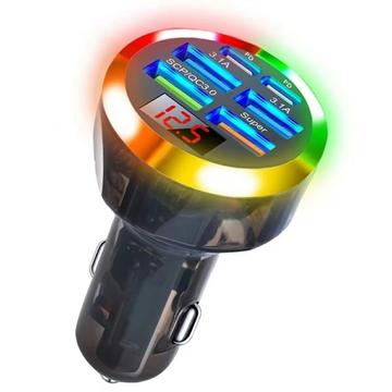 Cargador de coche rápido portátil de 6 puertos y 150W con PD y QC3.0 - Negro