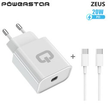 Cargador de pared Powerstar Zeus con cable USB-C - 20 W - Blanco