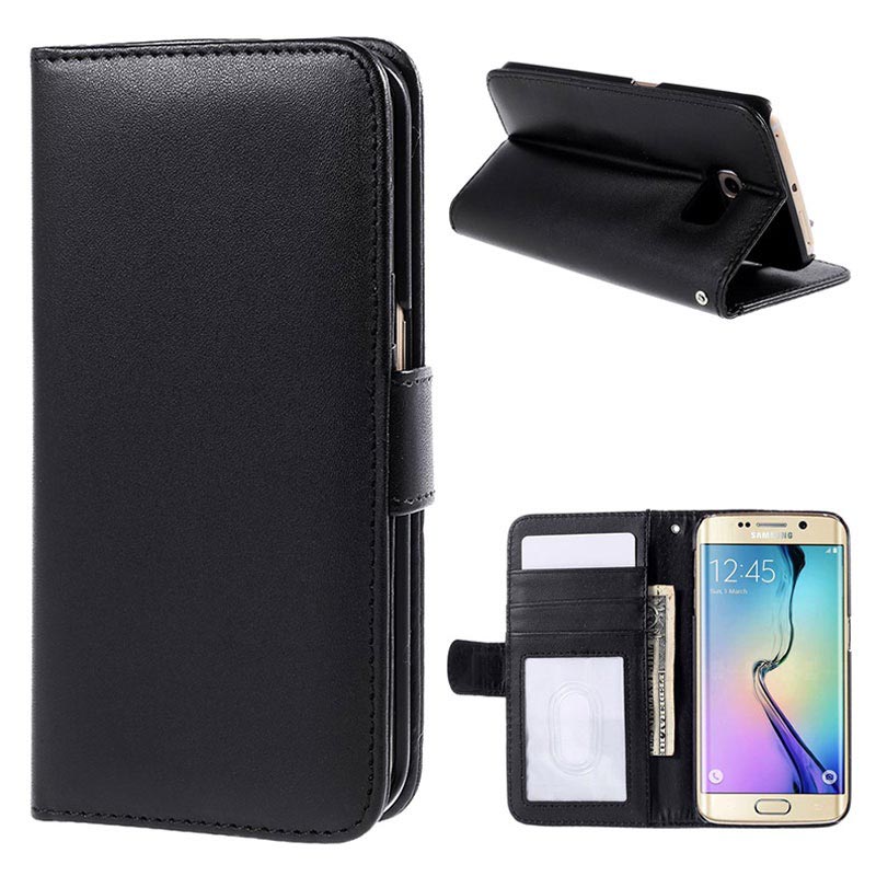 Funda Cartera con Función de Soporte Premium para Samsung Galaxy S6 Edge Negro