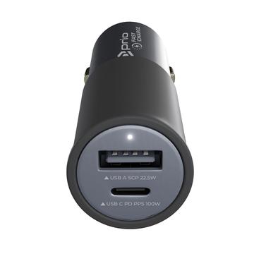 Cargador de coche de carga rápida Prio - 100W PD USB-C, 22.5W USB-A - Negro