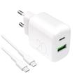 Cargador de doble puerto Puro Prolite 20W con cable USB-C - Blanco