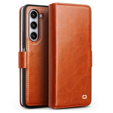 Funda Clásica de Cuero Qialino para Samsung Galaxy Z Fold5 - Estilo Cartera - Marrón Claro