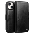 Funda Clásica de Cuero Qialino para iPhone 15 - Estilo Cartera - Negro