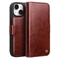 Funda Clásica de Cuero Qialino para iPhone 15 - Estilo Cartera - Marrón Oscuro