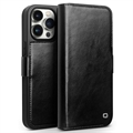 Funda Clásica de Cuero Qialino para iPhone 15 Pro Max - Estilo Cartera - Negro