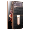 Carcasa Recubierta de Cuero Qialino Croco para Samsung Galaxy Z Flip4 - Negro
