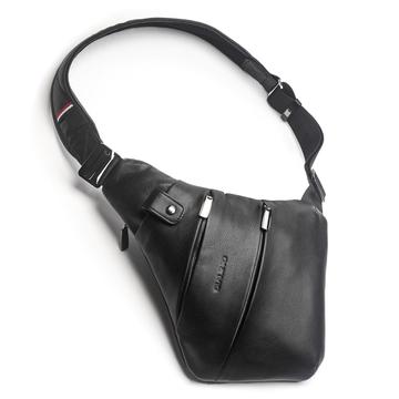 Qialino cuero genuino Crossbody bolsa de pecho - Negro