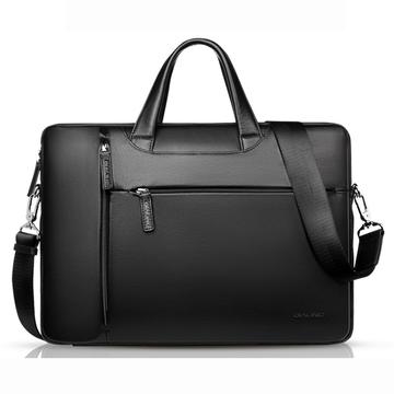 Qialino Bolsa para portátil de piel auténtica - 15" - Negro