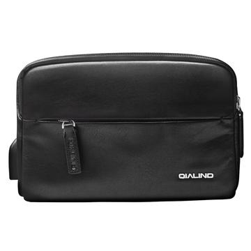 Qialino Tactical Riñonera de Piel con Puerto USB - Negra