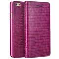 Funda de Cuero Qialino para iPhone 6 / 6S - Piel de Cocodrilo - Estilo Cartera - Rosa Fuerte