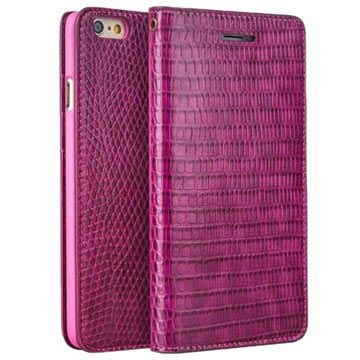 Funda de Cuero Qialino para iPhone 6 / 6S - Piel de Cocodrilo - Estilo Cartera - Rosa Fuerte