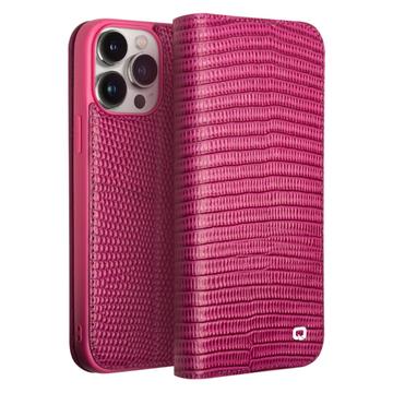 Funda de Cuero Qialino para iPhone 15 Pro Max - Estilo Cartera - Cocodrilo - Rosa Fuerte