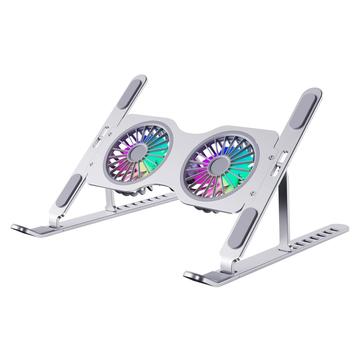 R-JUST HZ45 Doble Ventilador Ajustable Enfriador de Portátil / Soporte de Portátil - Plata