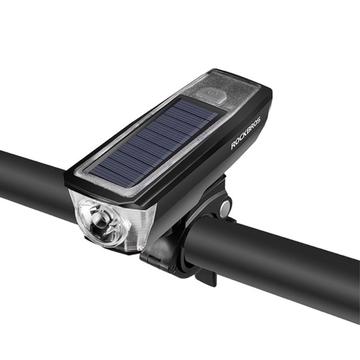 ROCKBROS HJ-052 Luz delantera de bicicleta con cargador solar y timbre - Negro/Blanco