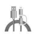 Reekin 2-in-1 Cable trenzado - MicroUSB y Lightning - 1m - Plata