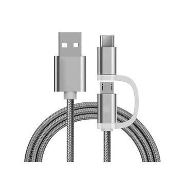 Reekin 2-en-1 Cable trenzado - MicroUSB y USB-C - 1m - Plata