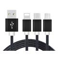 Reekin 3in1 Cable USB trenzado - MicroUSB, Lightning, USB-C - 1.2m - Negro