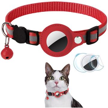Collar reflectante para mascotas con AirTag y timbre - Gatos y perros pequeños - Rojo