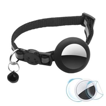 Collar reflectante para mascotas con timbre, funda de silicona y juego de láminas protectoras para AirTag - Negro