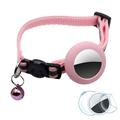 Collar reflectante para mascotas con timbre, funda de silicona y juego de láminas protectoras para AirTag - Rosa