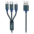 Cable USB 3-en-1 Remax Gition - Lightning, Tipo-C, MicroUSB - Azul