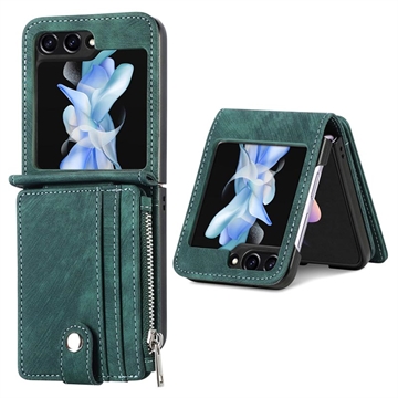 Funda Recubierta con Cartera Retro para Samsung Galaxy Z Flip5 - Verde