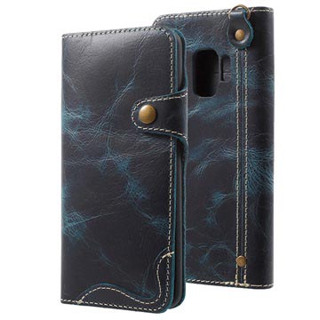 Funda de Cuero Retro para Samsung Galaxy S9  - Estilo Cartera - Azul